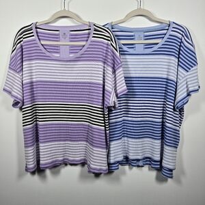 T By Talbots Bundle Of 2 Striped Ribbed Short Sleeve Boxy Tee Tops Plus Size 3X